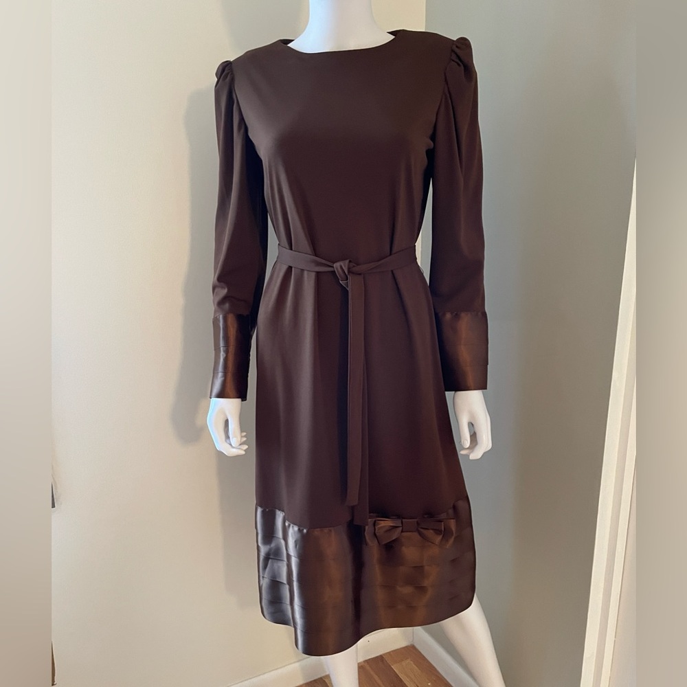 Vintage brown satin trim dress